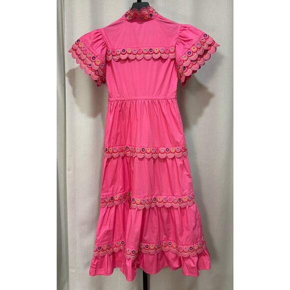 Celia B Alvis Embroidered Tiered Midi Dress Fuchsia Size XS NWT Colorful Scallop - Picture 11 of 16